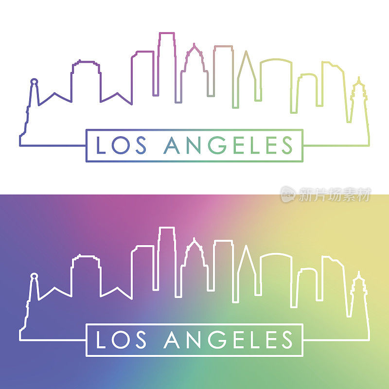 洛杉矶的天际线。彩色线性风格。可编辑的矢量文件。