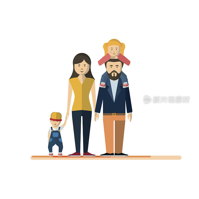幸福家庭孤立的平面风格矢量插图Eps10
