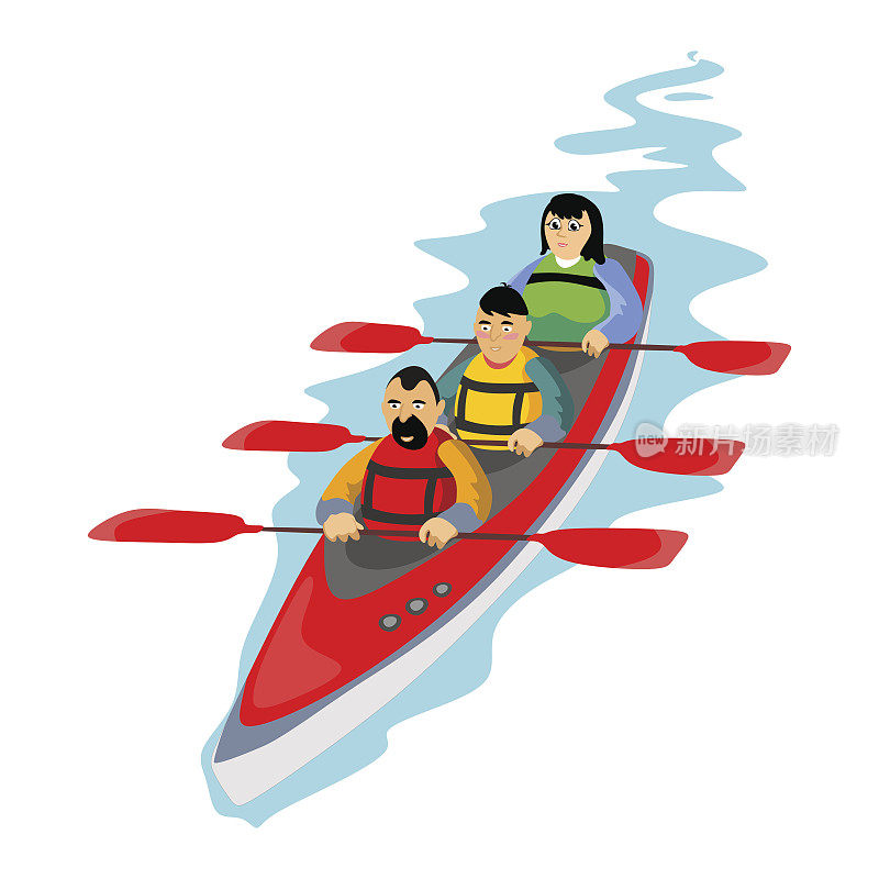 皮划艇水上极限运动，孤立的设计元素为暑期活动概念，卡通海浪冲浪，海滩矢量插图，积极的生活方式冒险