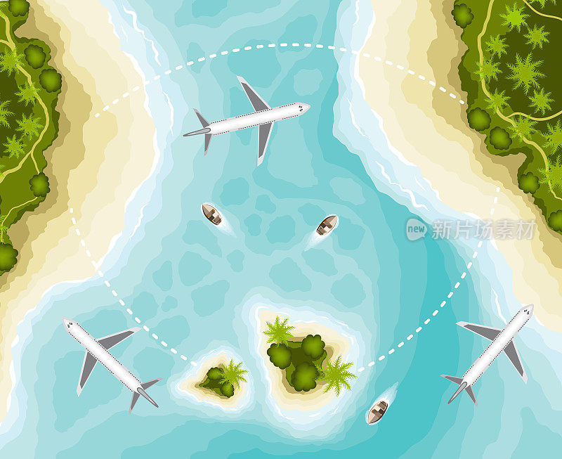 岛屿和飞机，俯视图