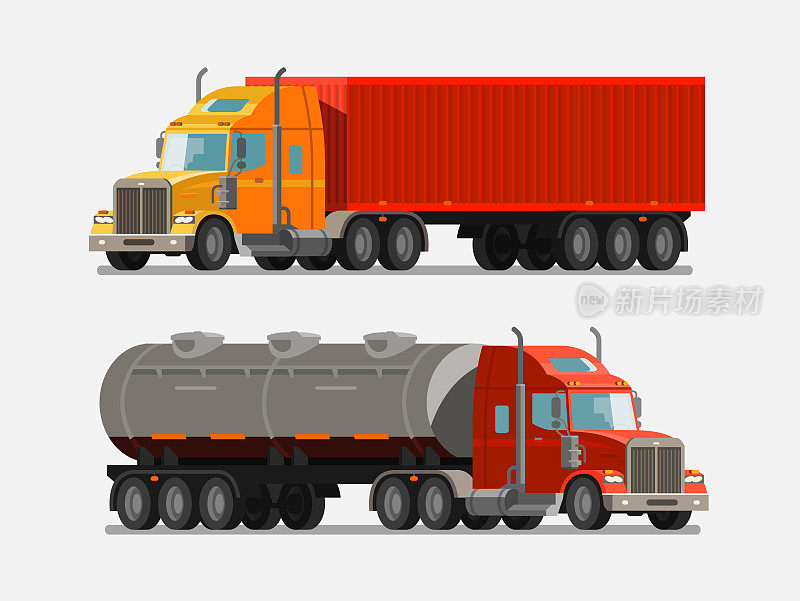 美国强大的卡车，卡车。交货、出货、出货、运输理念。矢量图