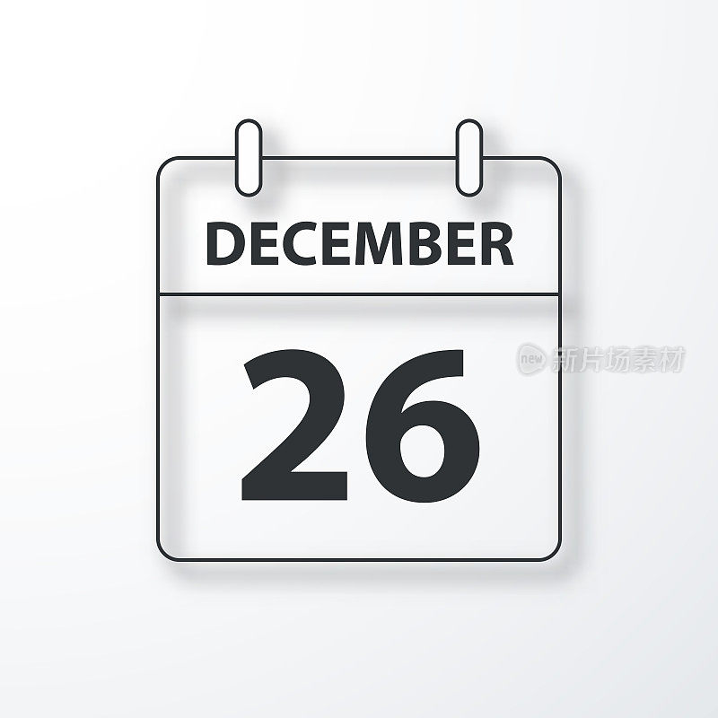 12月26日-每日日历-黑色轮廓与阴影在白色背景
