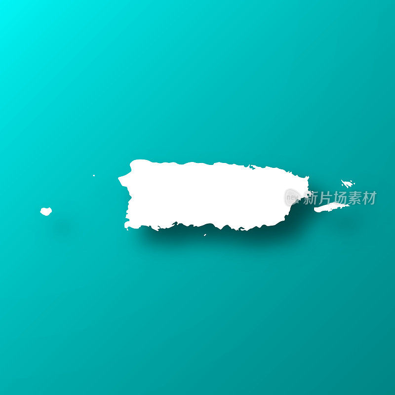 波多黎各地图上的蓝绿色背景与阴影