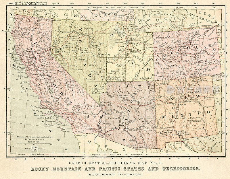 地图美国落基山脉和太平洋州1881