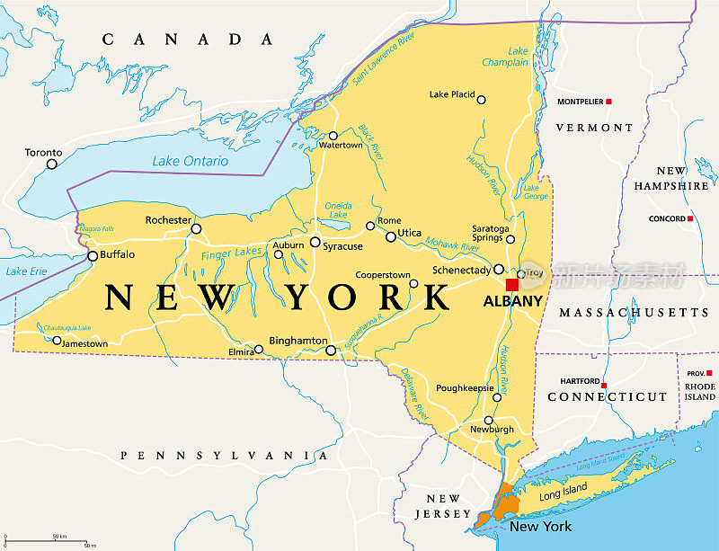 纽约州(NYS)，政治地图