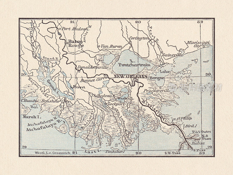 密西西比河河口冲积地与新奥尔良，1893年