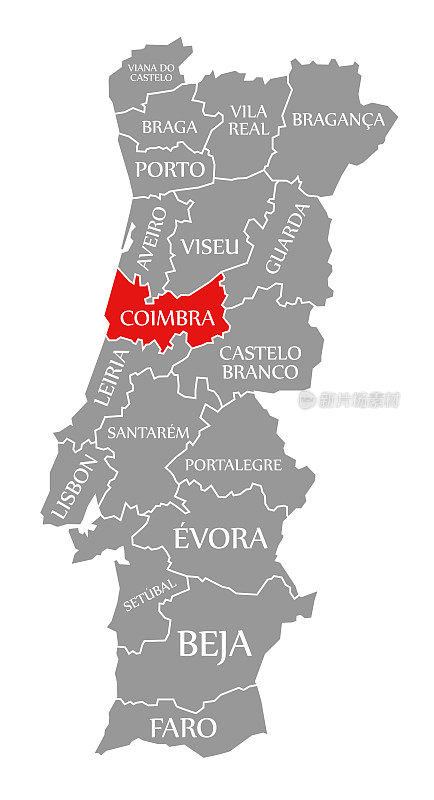 葡萄牙地图中用红色标出