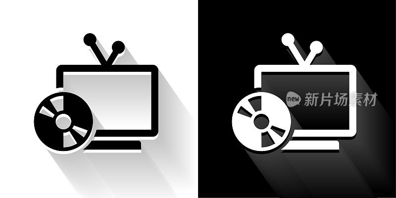 电视和磁盘黑色和白色图标与长影子