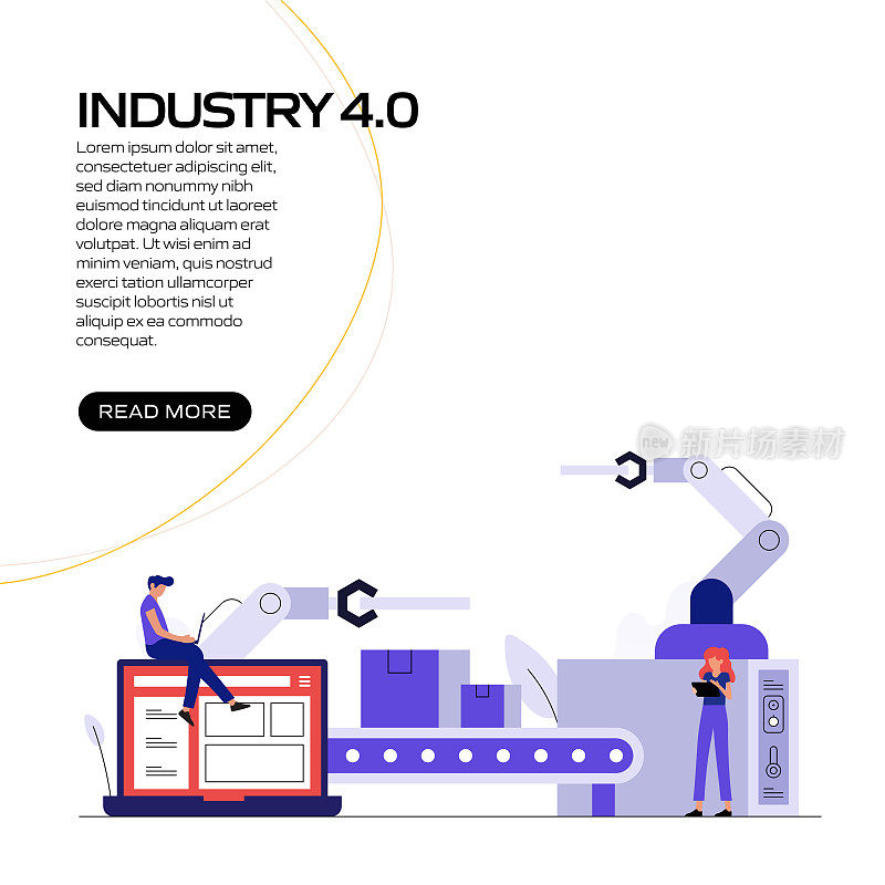 工业4.0概念矢量插图网站横幅，广告和营销材料，在线广告，业务演示等。