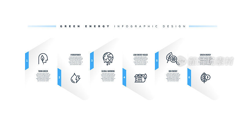 信息图表设计模板与绿色能源的关键字和图标