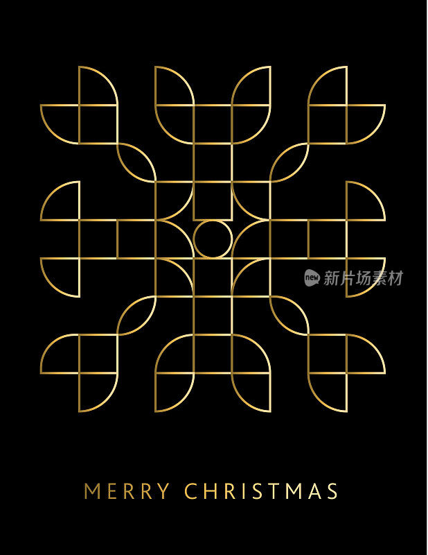 圣诞快乐雪花金色马赛克风格贺卡梯度设计模板与几何形状