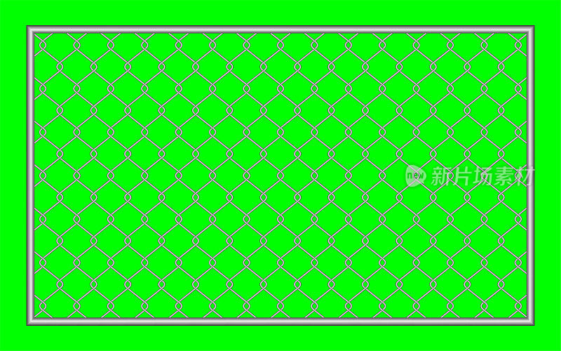 铁丝栅栏上的绿屏背景，铁丝栅栏上的金属格栅，铁丝栅栏上的绿隔离