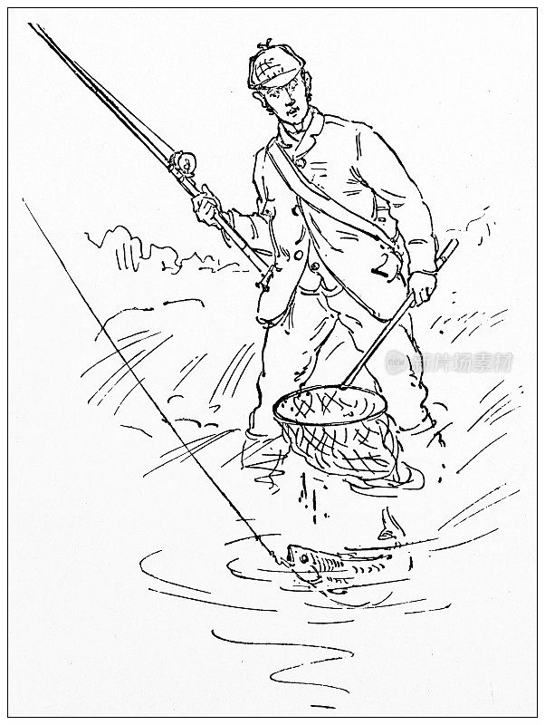 加拿大蒙特利尔古董插图:钓鱼