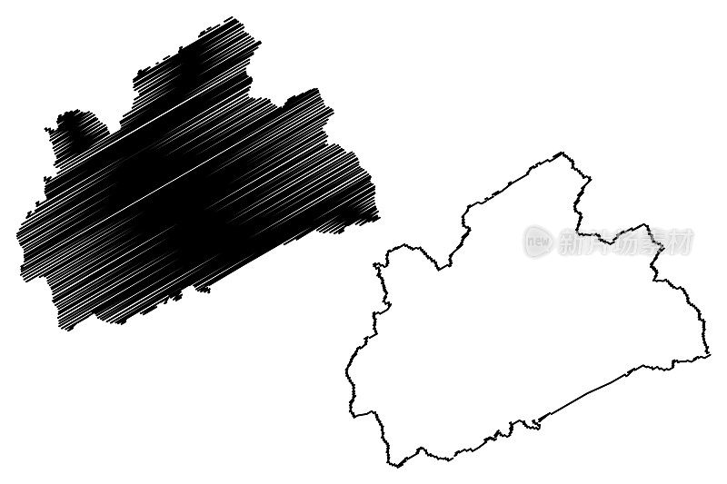美国北卡罗来纳州麦迪逊县(美国县，美国，美国)地图矢量插图，潦草草图麦迪逊地图