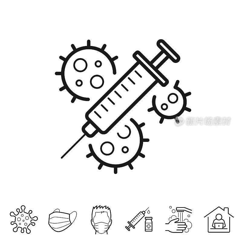 冠状病毒Covid-19疫苗。线条图标-可编辑的笔触