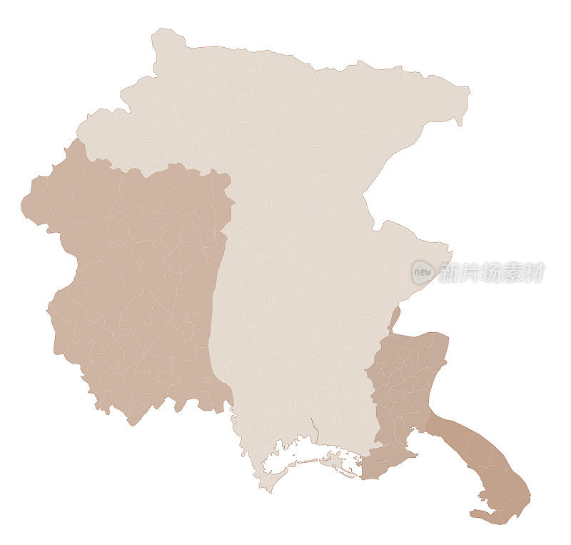 弗劳利-威尼斯朱利亚地图，按省、市划分。意大利