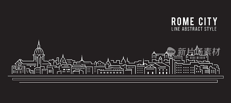 城市景观建筑线条艺术矢量插图设计-罗马城市