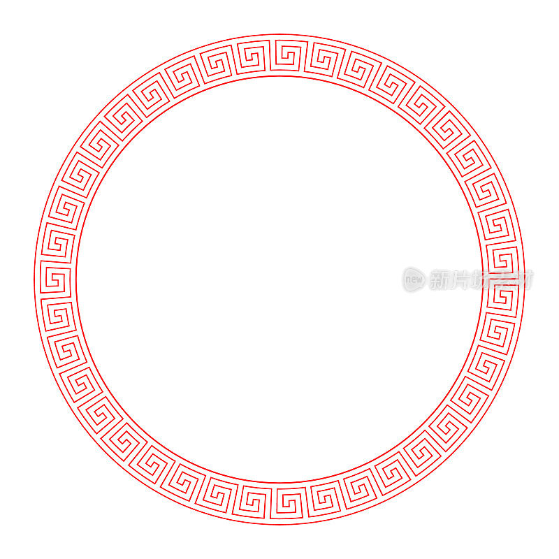 无缝蜿蜒模式圆形框架在红白颜色，希腊关键模式背景