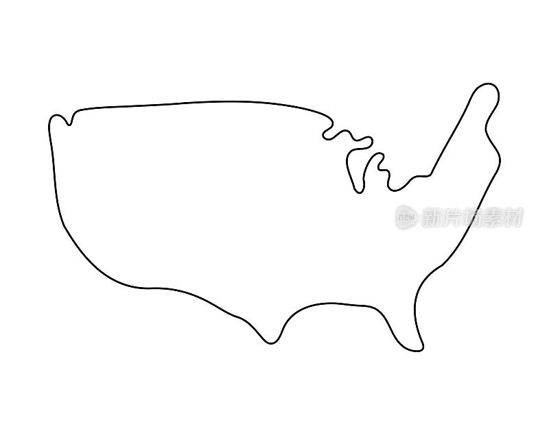 美国地图线条艺术与可编辑的笔画