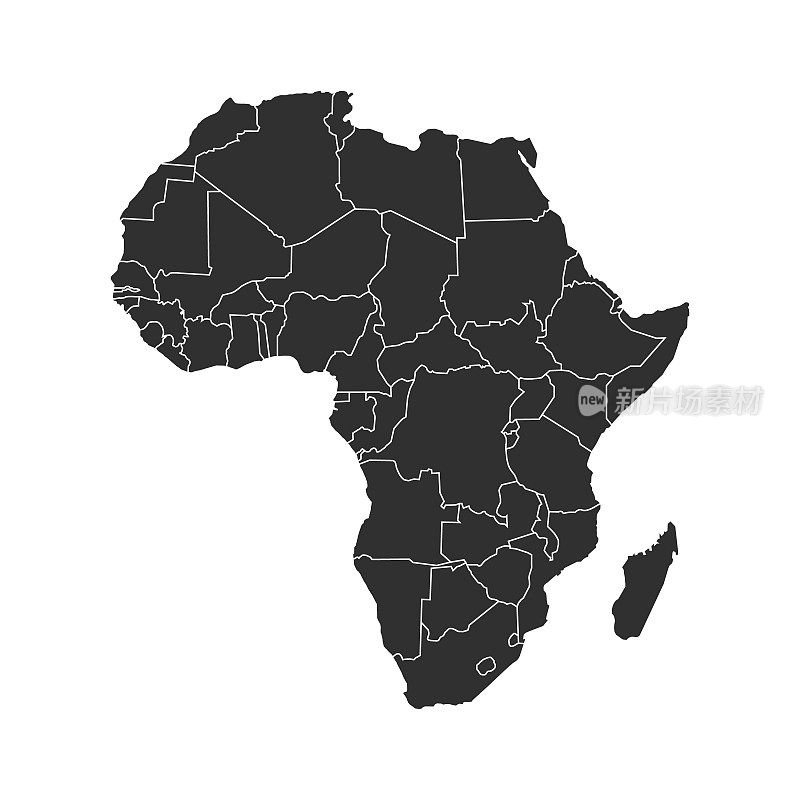 非洲大陆地图背景与国家。非洲地图孤立在白色背景上。矢量图