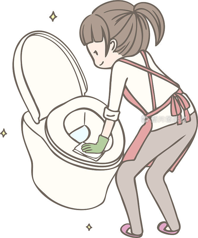 一个女人打扫厕所的插图