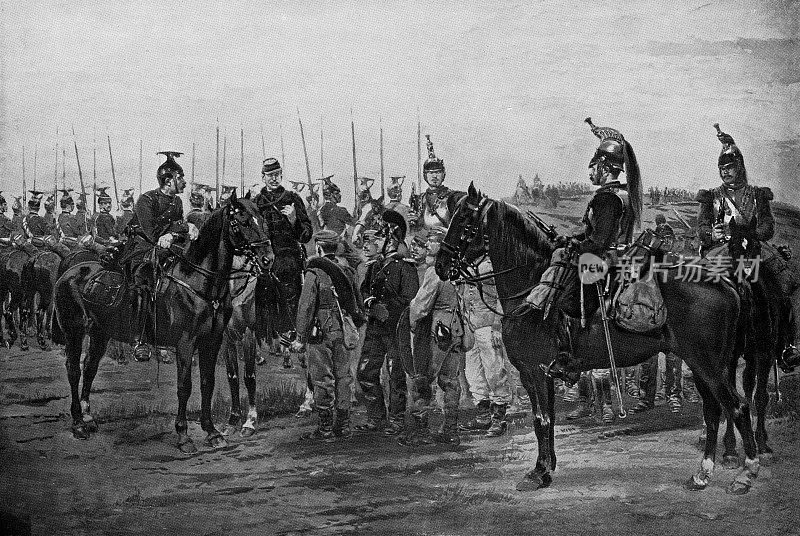 法国铁骑军带来被俘的巴伐利亚士兵，绘画，?douard细节- 19世纪