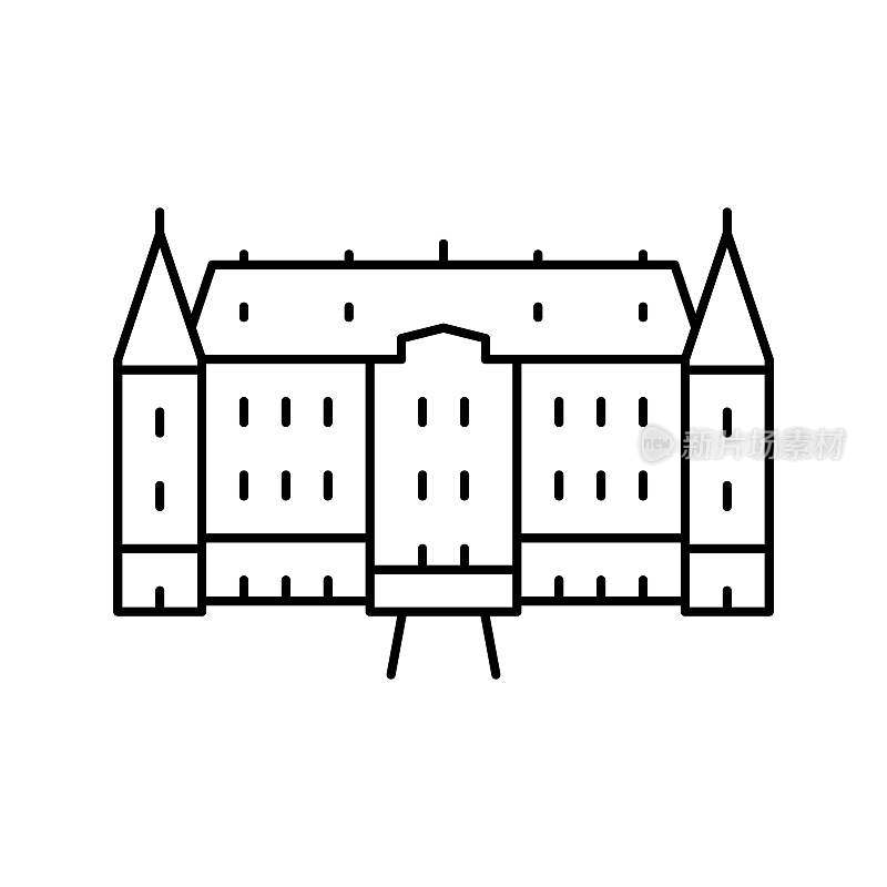 城堡房子线图标矢量插图