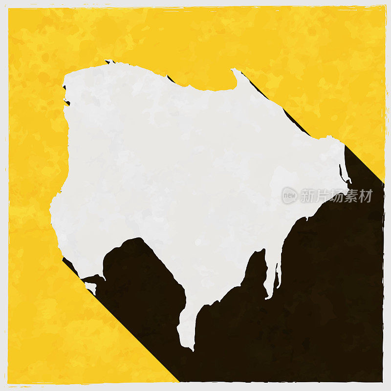Djerba地图与纹理黄色背景上的长阴影