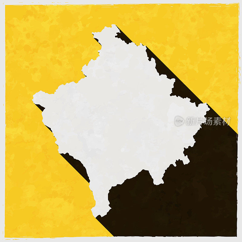 科索沃地图与纹理黄色背景上的长阴影