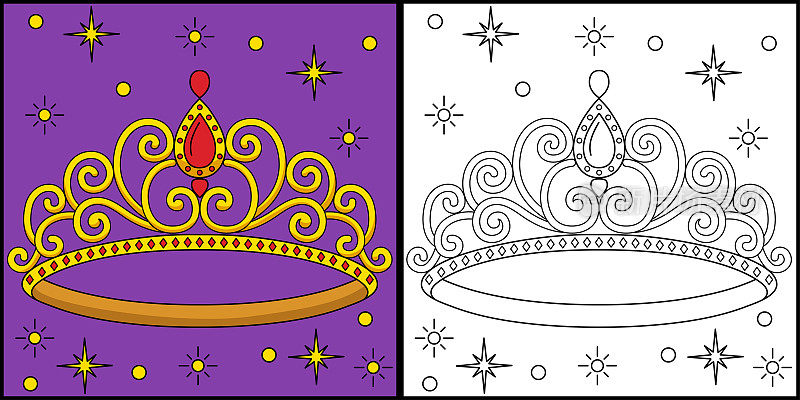 公主皇冠着色页彩色插图