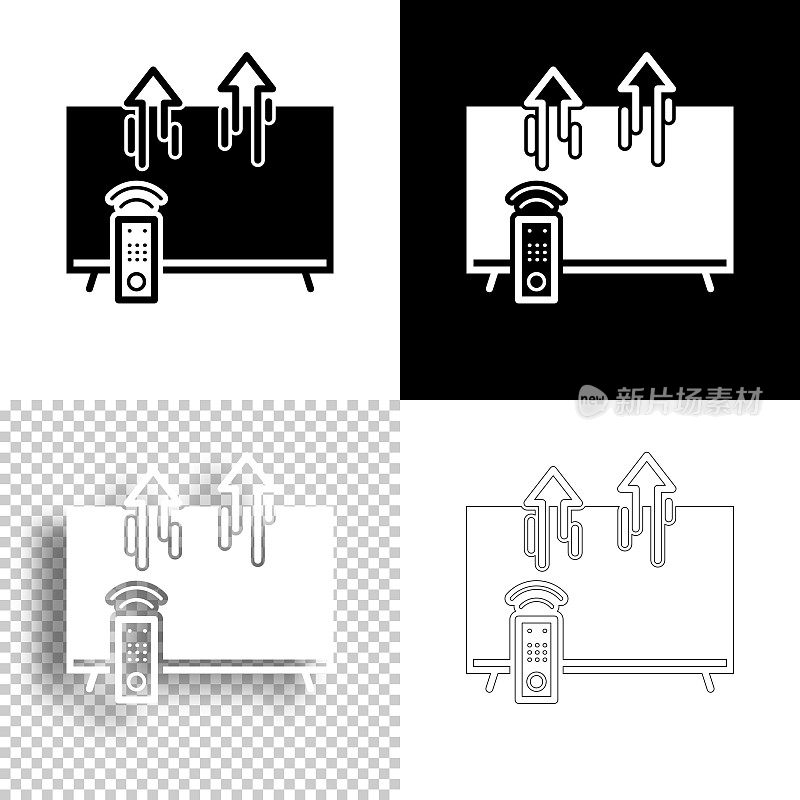 从电视发送。图标设计。空白，白色和黑色背景-线图标