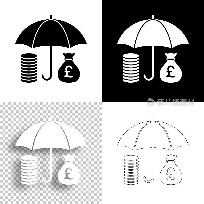 货币保护-英镑。图标设计。空白，白色和黑色背景-线图标