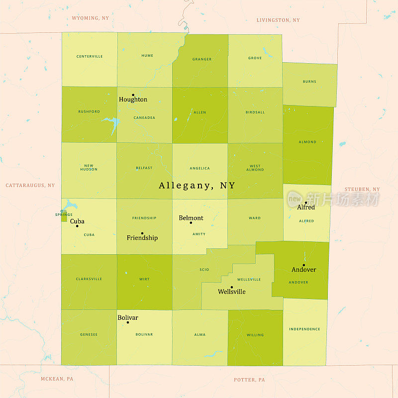 纽约阿勒格尼县矢量地图绿色