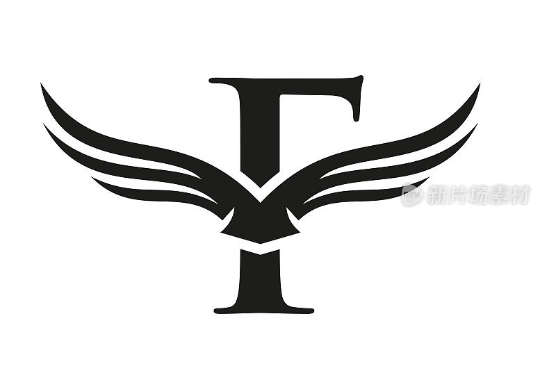 字母F翼标志设计。首飞翼F字母Logo。字母F翅膀符号概念
