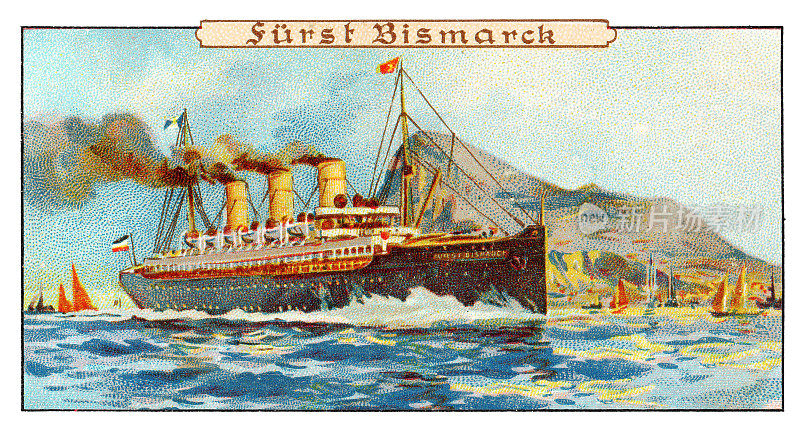德国游船俾斯麦汽船附近直布罗陀新艺术插图1899年