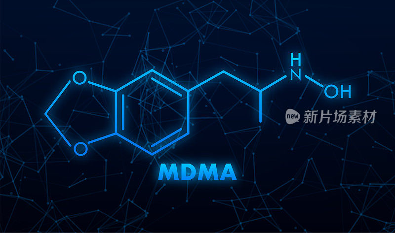亚甲二氧甲基安非他明，MDMA化学摇头丸分子。矢量插图。