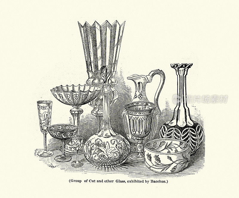 巴克斯的切割和其他玻璃组，维多利亚玻璃器皿，19世纪40年代