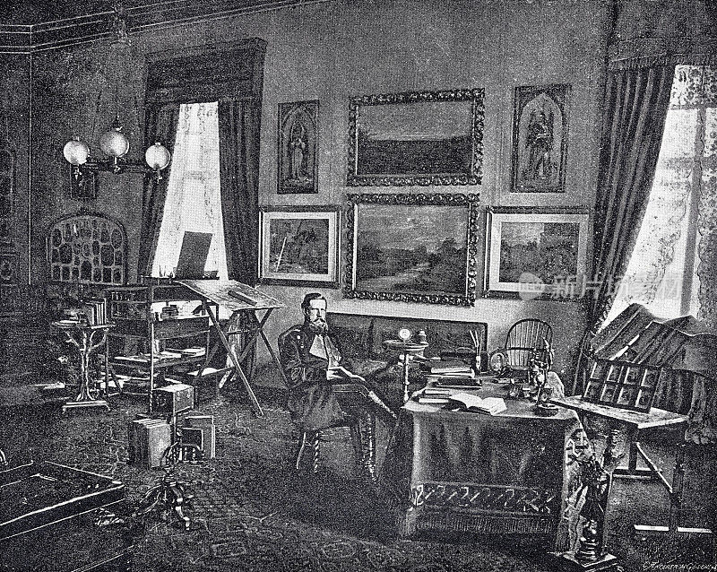 德国皇帝腓特烈三世坐在家中办公室的椅子上