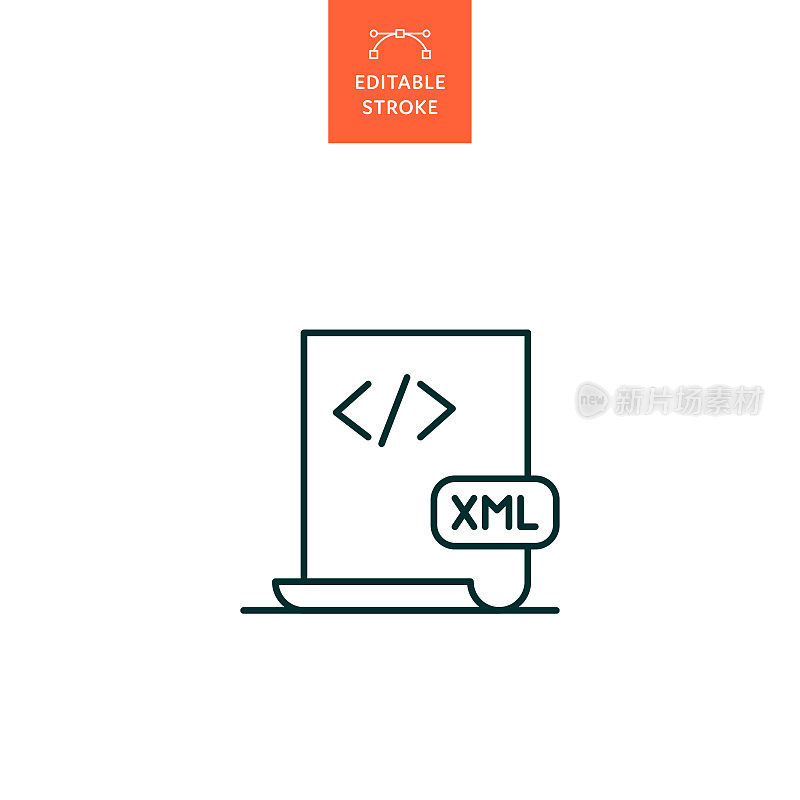 带有可编辑笔画的XML文件行图标。Icon适用于网页设计、移动应用、UI、UX和GUI设计。