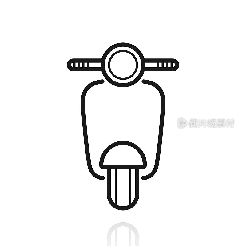 踏板车摩托车-前视图。白色背景上反射的图标
