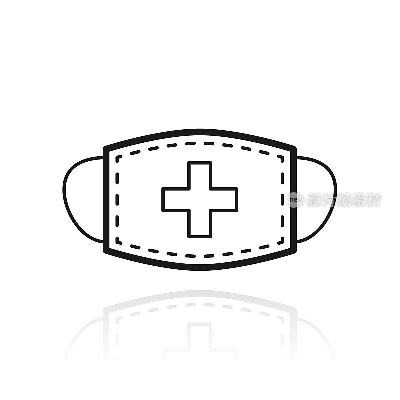 医用或外科口罩。白色背景上反射的图标