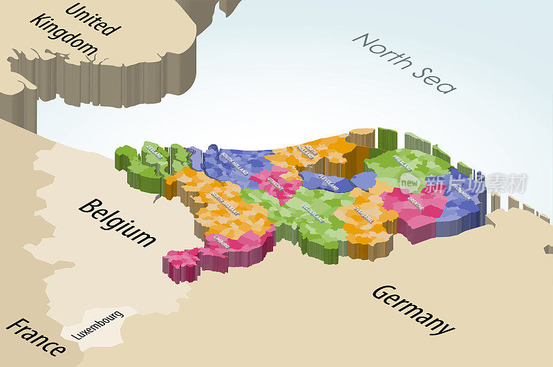 荷兰城市与邻国的等距地图