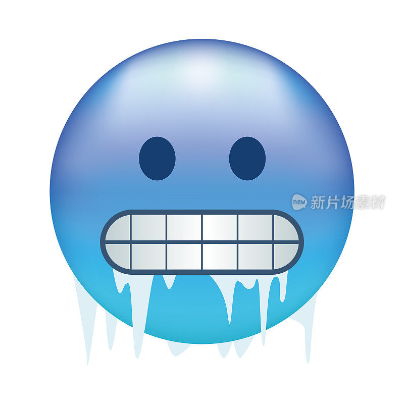 冷emoji。冰冷的表情，冰冷的蓝色的脸与咬紧牙关，冰柱和雪帽