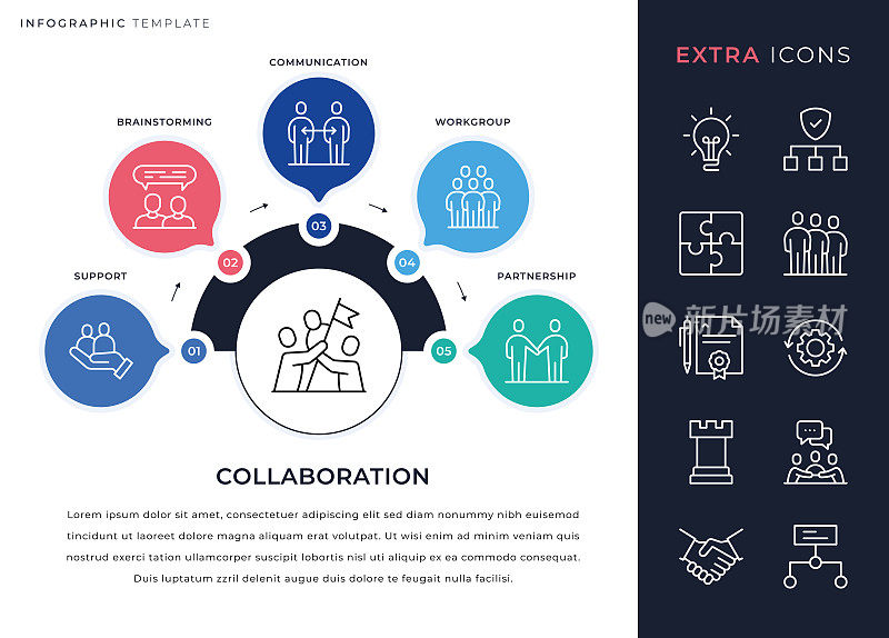 信息图表模板和协作线图标集