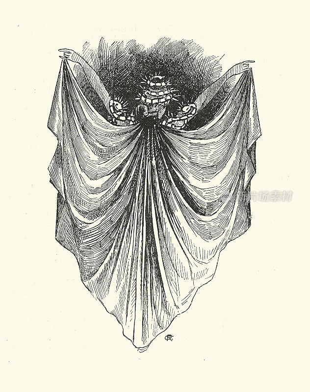 复古插图电蛇形舞者服装，维多利亚19世纪90年代