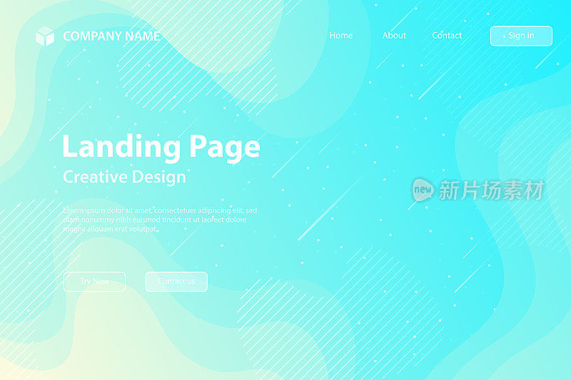 着陆页模板-流体和几何形状组成-蓝色渐变