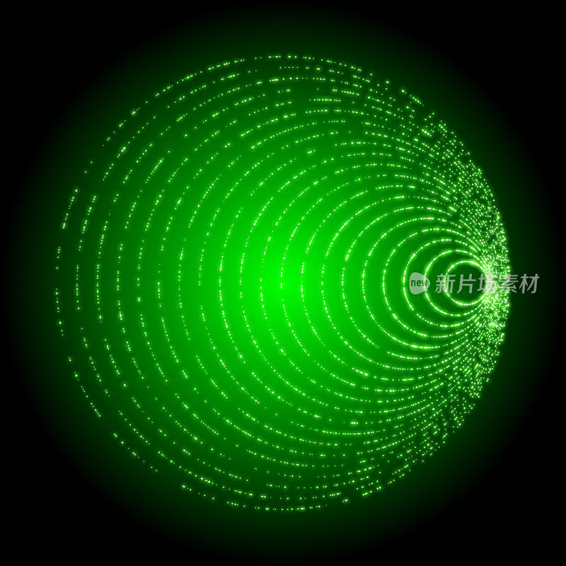 抽象绿色数字螺旋图案在一个黑暗的背景。