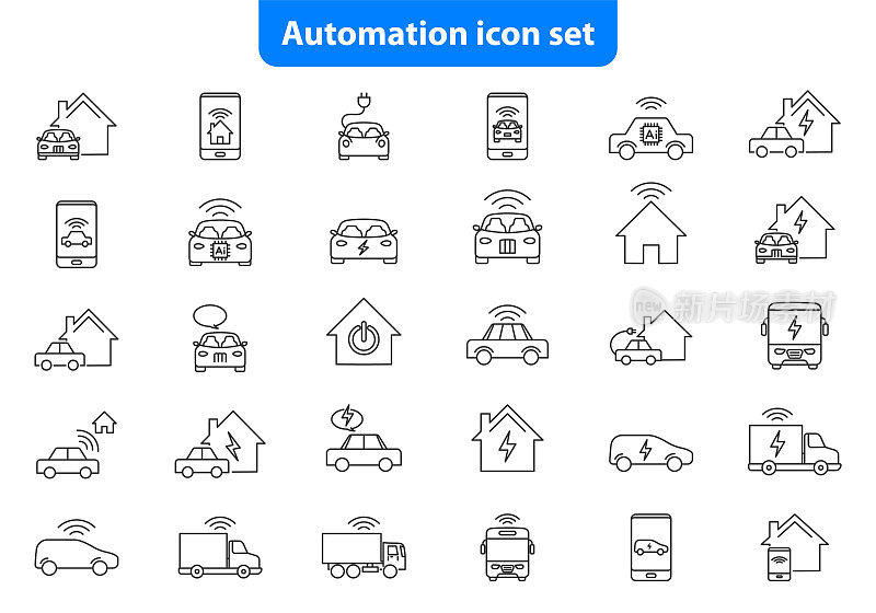 自动化图标集，联网汽车和联网家庭…