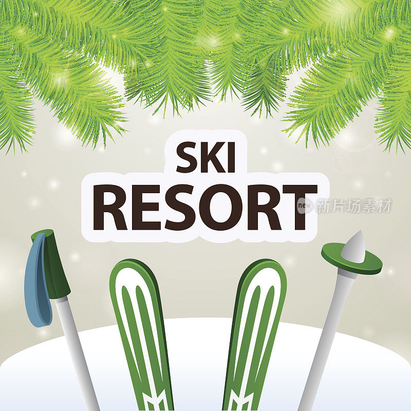 滑雪场滑雪和电线杆