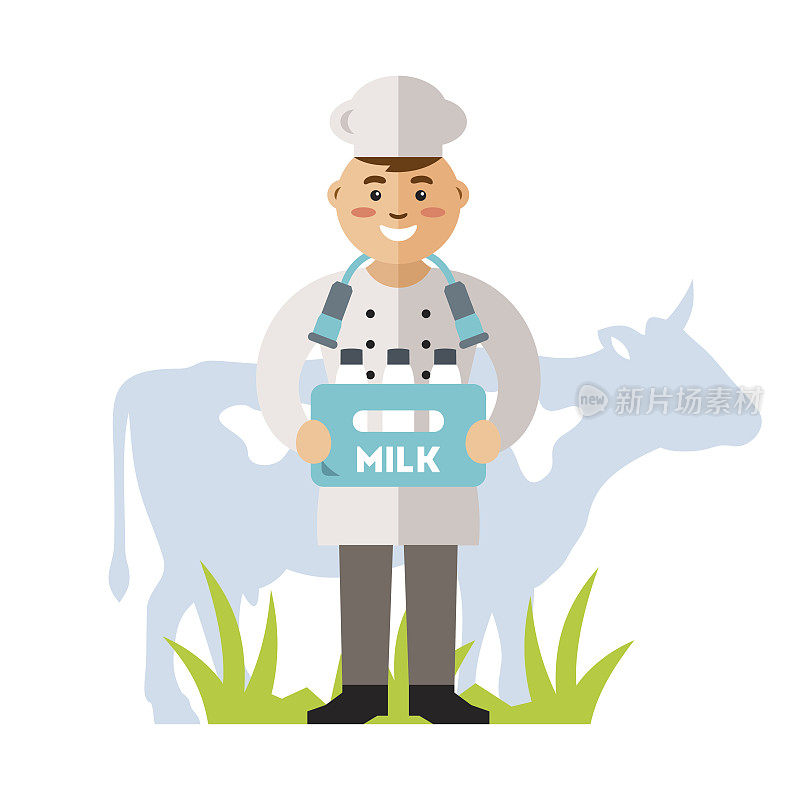 向量快乐的送奶工。平面风格彩色卡通插图